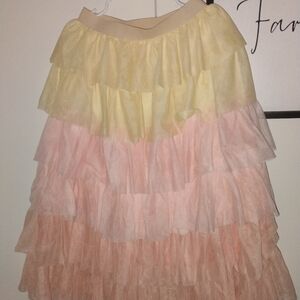 Elegant Layered Yellow and Pink Skirt